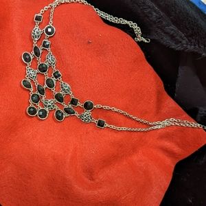 Black and Silver Fauceted Glass Cabochon Cascade Choker Necklace